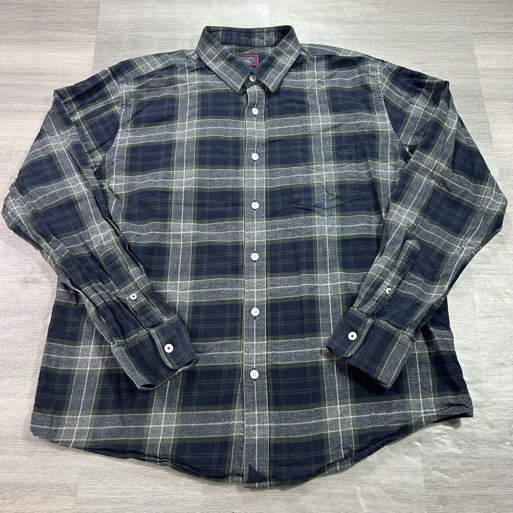 UNTUCKit Shirt‎ Mens Large Blue Green Plaid Flannel Long Sleeve Button Up Casual